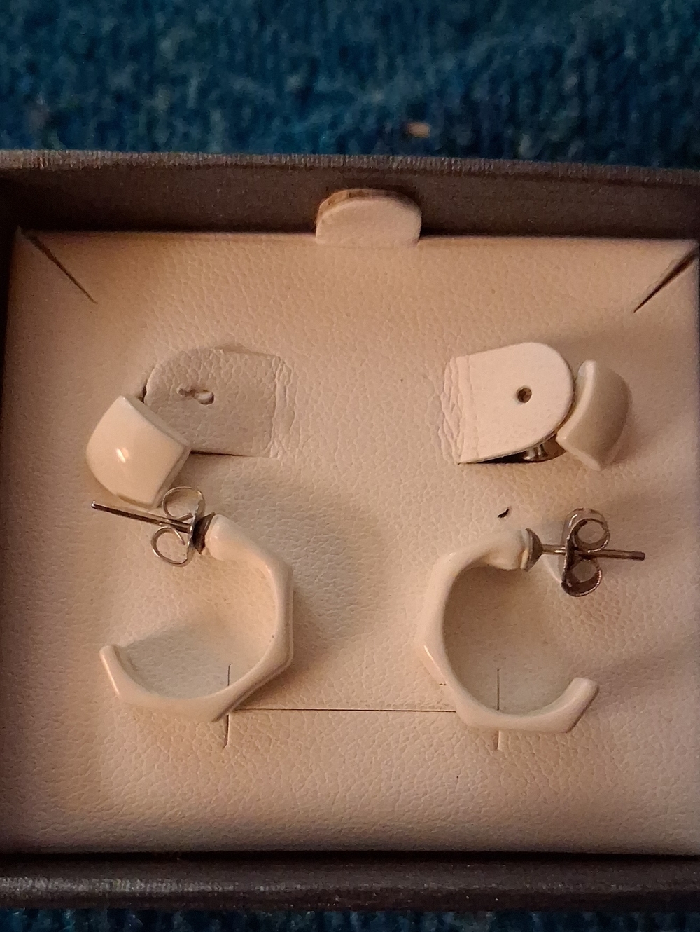 White Geometric Hoop Earrings - With White Studs